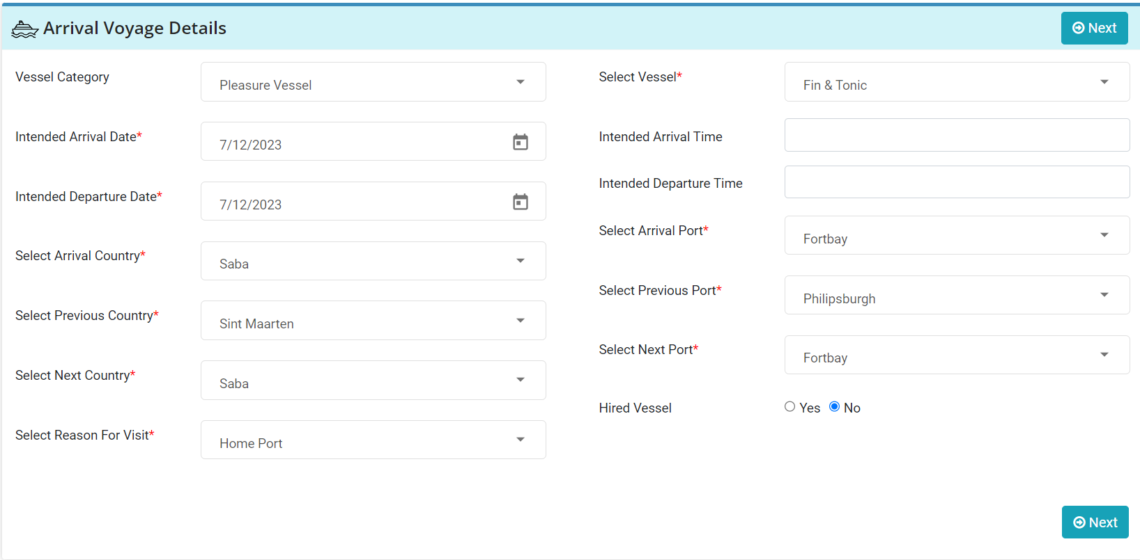 Departure Notification Example