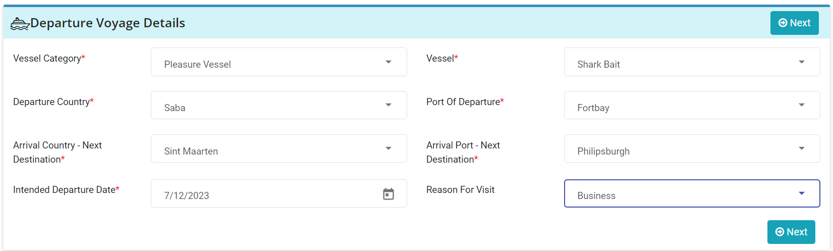 Departure Notification Example